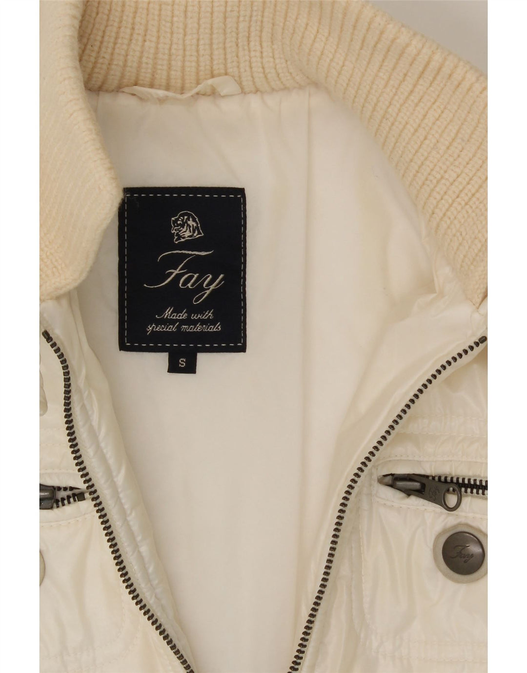 FAY Womens Crop Padded Jacket UK 10 Small Off White Vintage Fay and Second-Hand Fay from Messina Hembry 