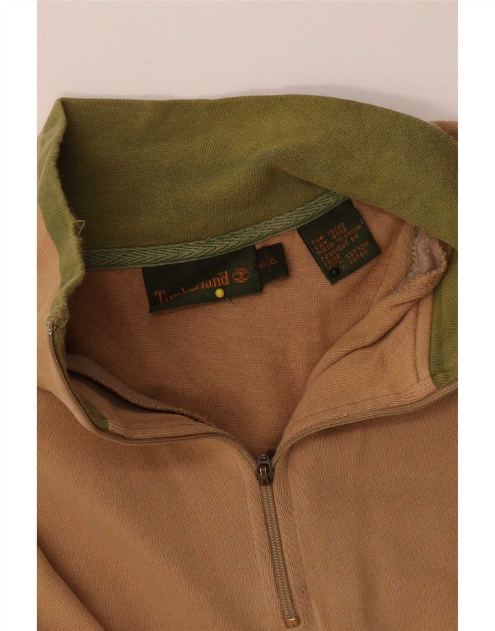 Timberland muška majica s izrezom s patentnim zatvaračem Mali bež pamuk