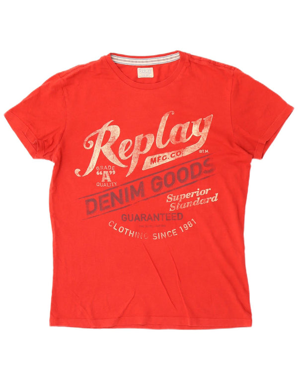 Replay Mens Graphic T-Shirt Top Medium Red