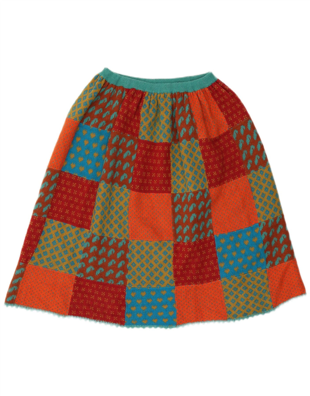 Vintage ženska pletena suknja A-kroja W26 Mali raznobojni patchwork