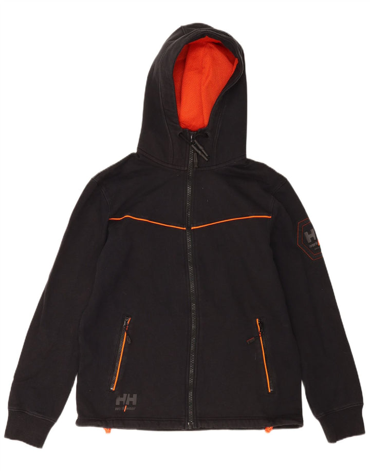 Veliki crni pamučni pulover s kapuljačom Helly Hansen s grafičkim zatvaračem