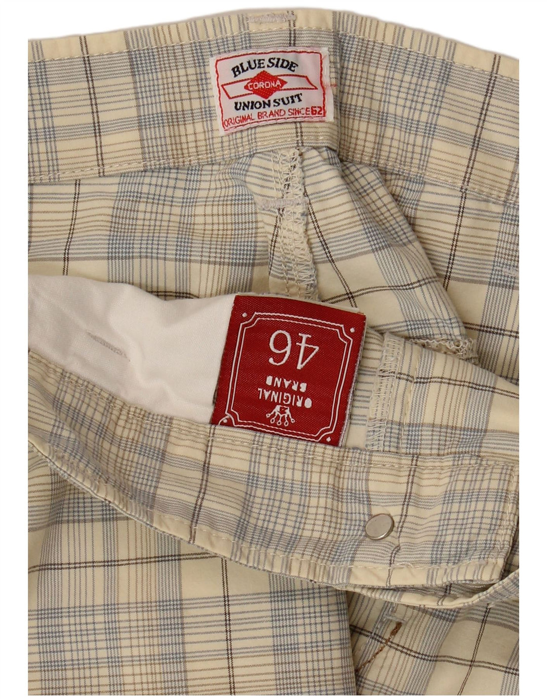 Plave bočne muške chino kratke hlače IT 46 male W32 bež karirani pamuk