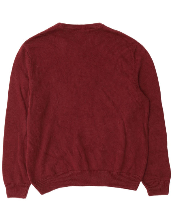 Chaps Mens Crew Neck Jumper Sweater XL Burgundy Cotton