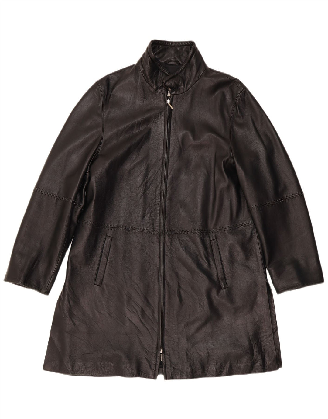 Vintage ženski kožni kaput UK 12 Srednja crna koža