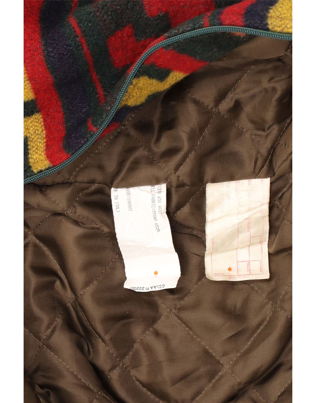 Vintage muška pomoćna jakna UK 40 velika raznobojna geometrijska vuna