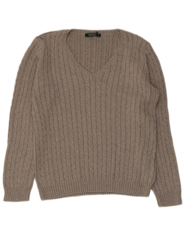 Ralph Lauren Ženski džemper s V-izrezom UK 16 Veliki sivi pamuk