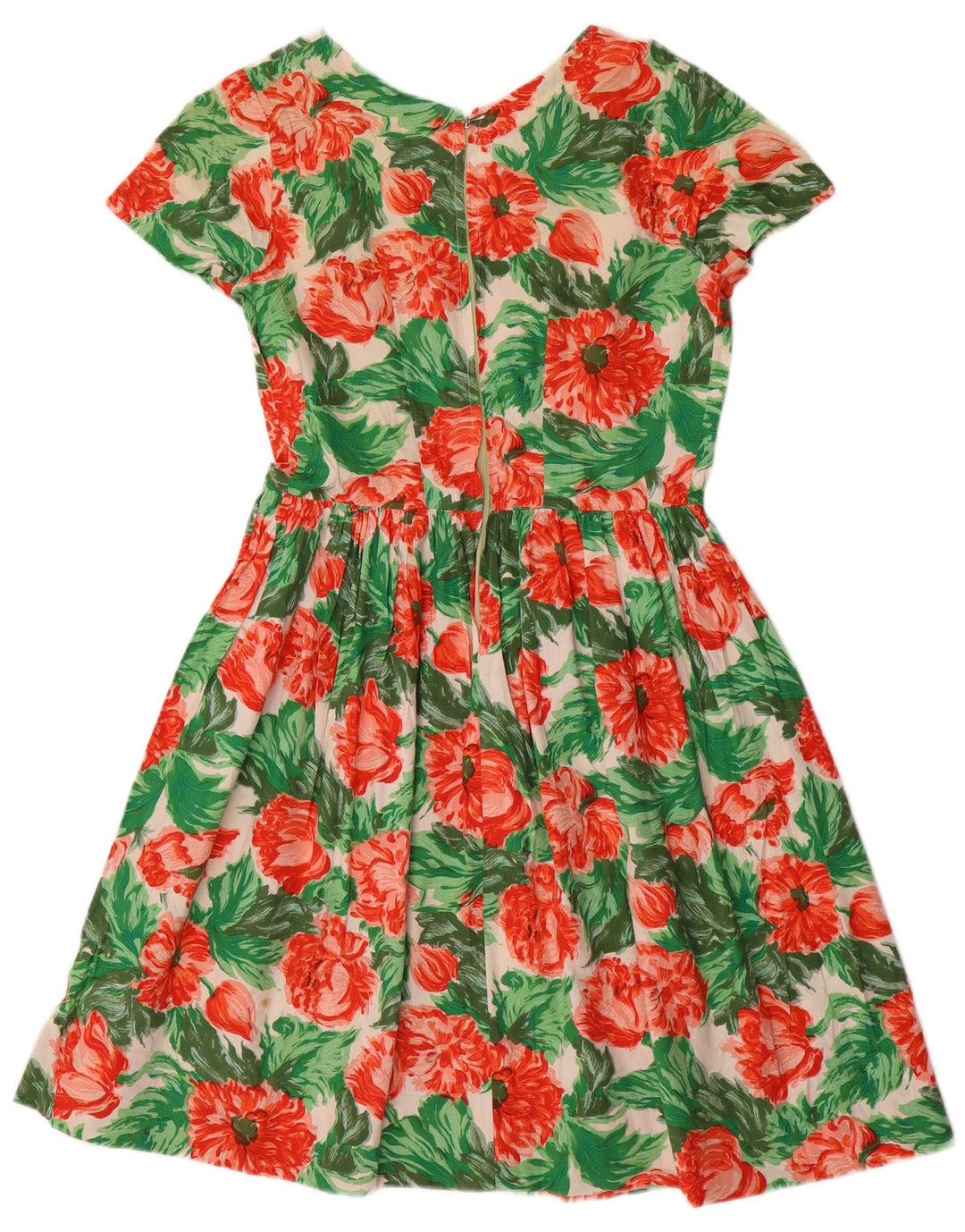 VINTAGE ženska haljina A-kroja UK 12 Srednje zelena cvjetna