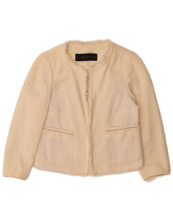 Zara ženska jakna s otvorenim bolero 3/4 rukava UK 10 Small Off White Cotton