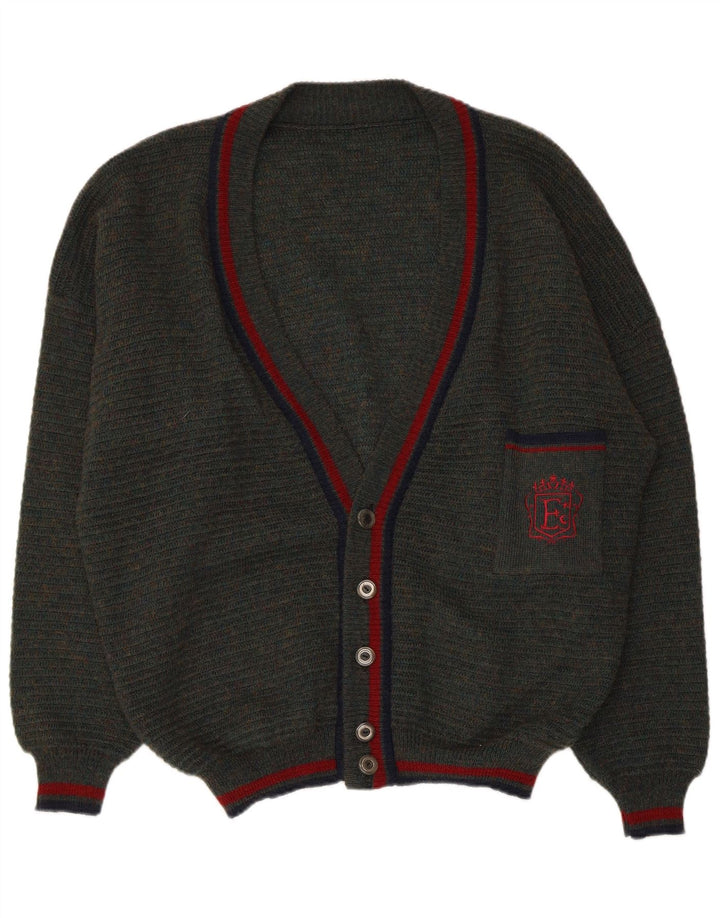 VINTAGE muški kardigan pulover IT 54/56 XL Zeleni pjegavi poliakril