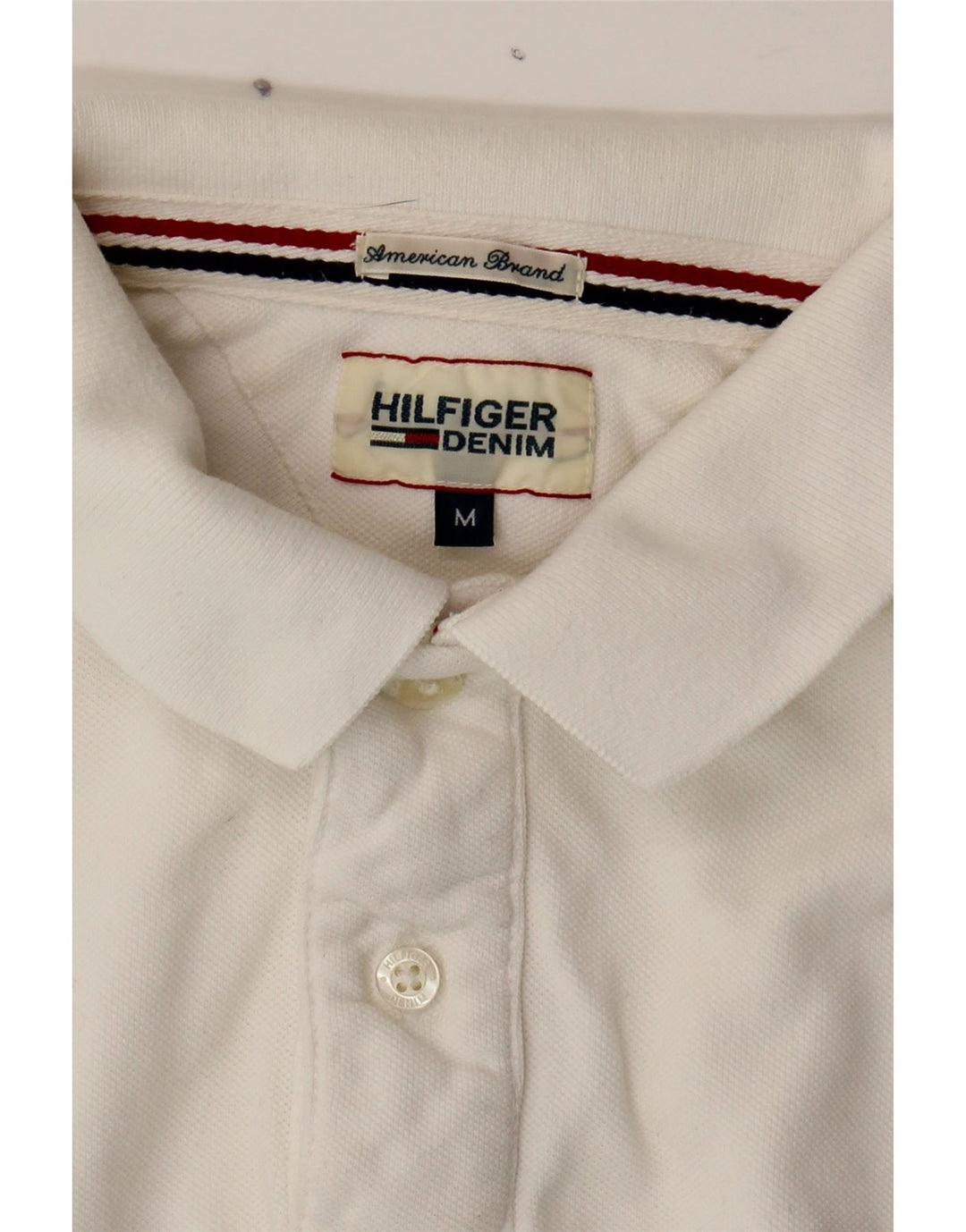 TOMMY HILFIGER Mens Polo Shirt Medium White Cotton Vintage Tommy Hilfiger and Second-Hand Tommy Hilfiger from Messina Hembry 