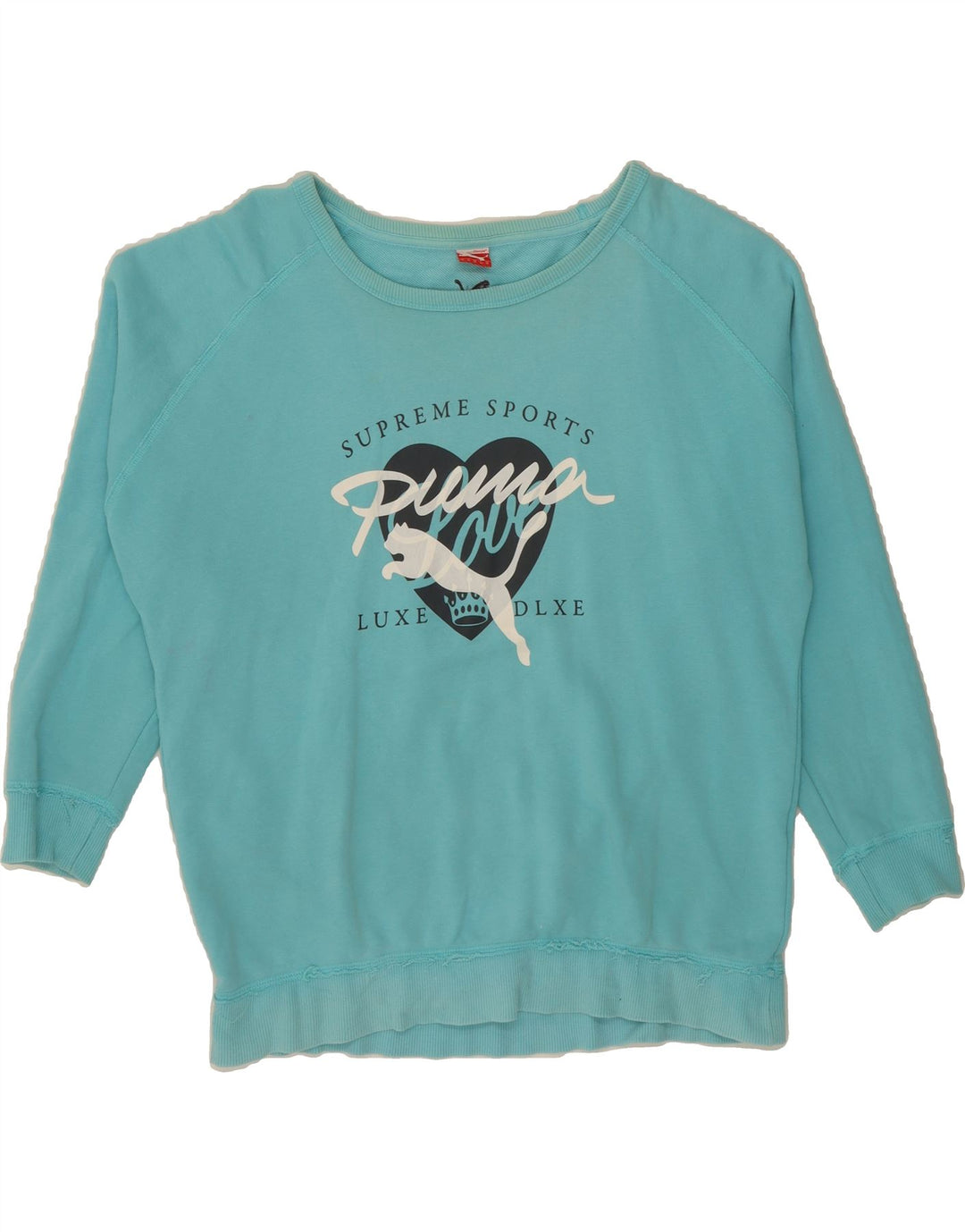 PUMA Womens Oversized Graphic Sweatshirt Jumper UK 16 Large  Turquoise Vintage Puma and Second-Hand Puma from Messina Hembry 