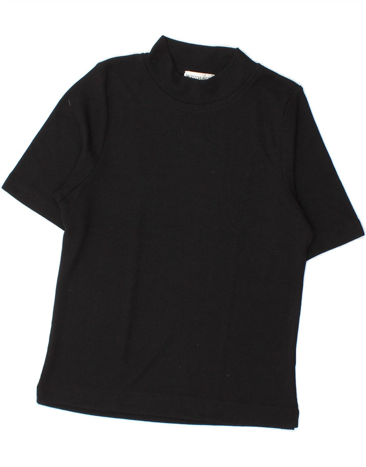 VINTAGE Womens T-Shirt Top UK 10 Small Black Polyester Vintage Vintage and Second-Hand Vintage from Messina Hembry 