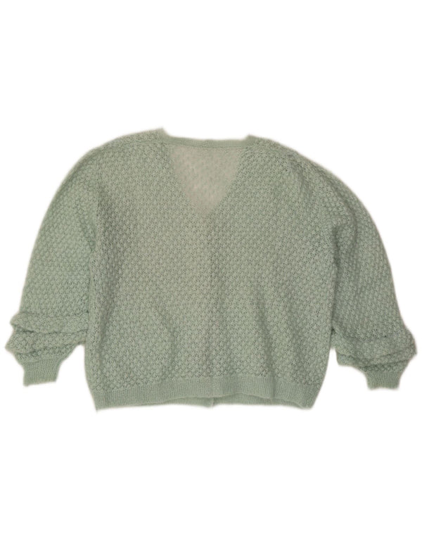 Vintage ženski heklani kardigan džemper 3/4 rukava UK 14 Veliki zeleni