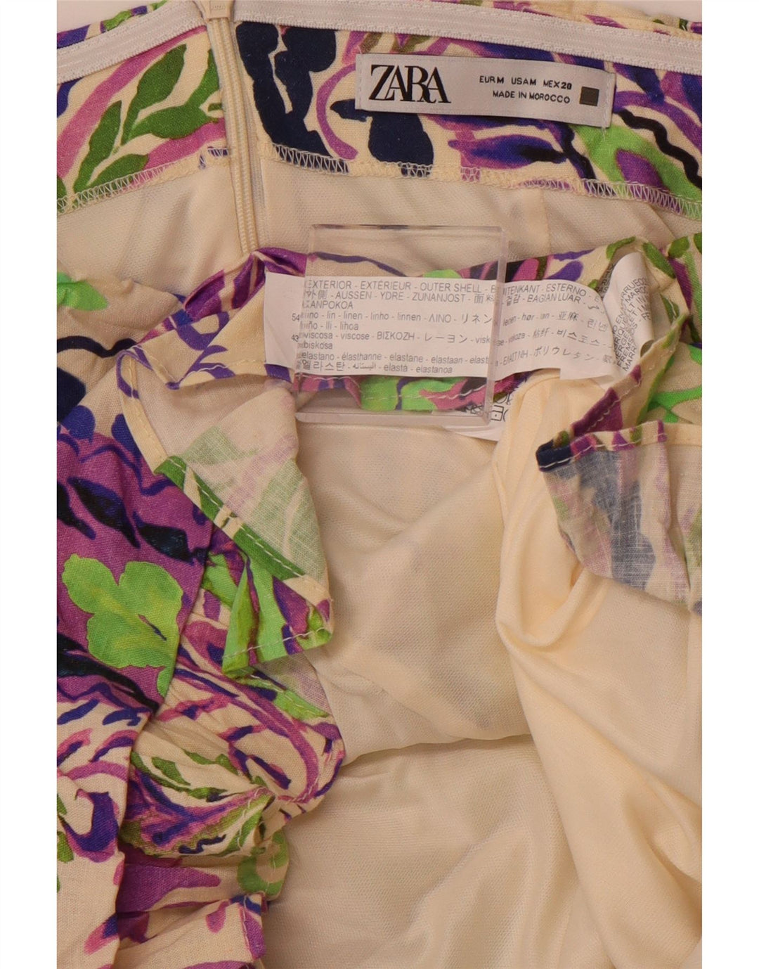 ZARA ženska mini haljina bez naramenica UK 12 Srednje raznobojno laneno platno