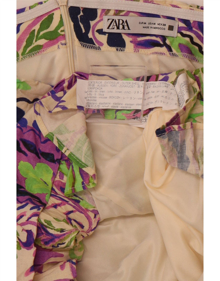 ZARA ženska mini haljina bez naramenica UK 12 Srednje raznobojno laneno platno