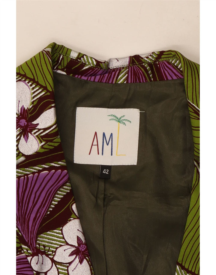 Vintage ženski sako sa 1 gumbom IT 42 Srednje zeleni cvjetni pamuk