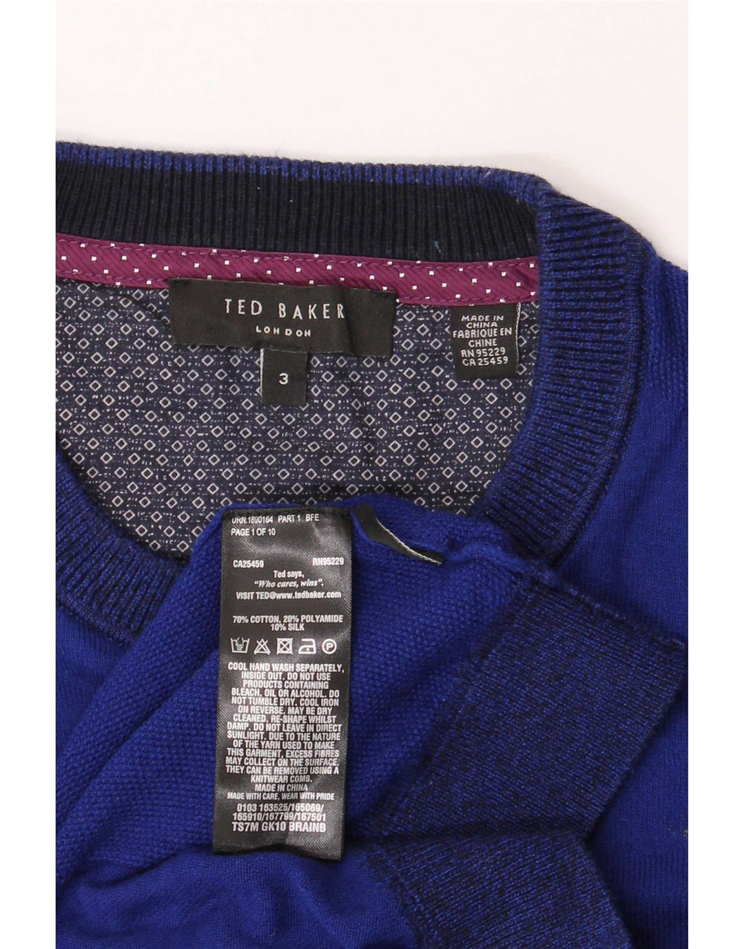 Ted Baker, muški džemper s okruglim izrezom, veličina 3, srednje tamnoplavi pamuk