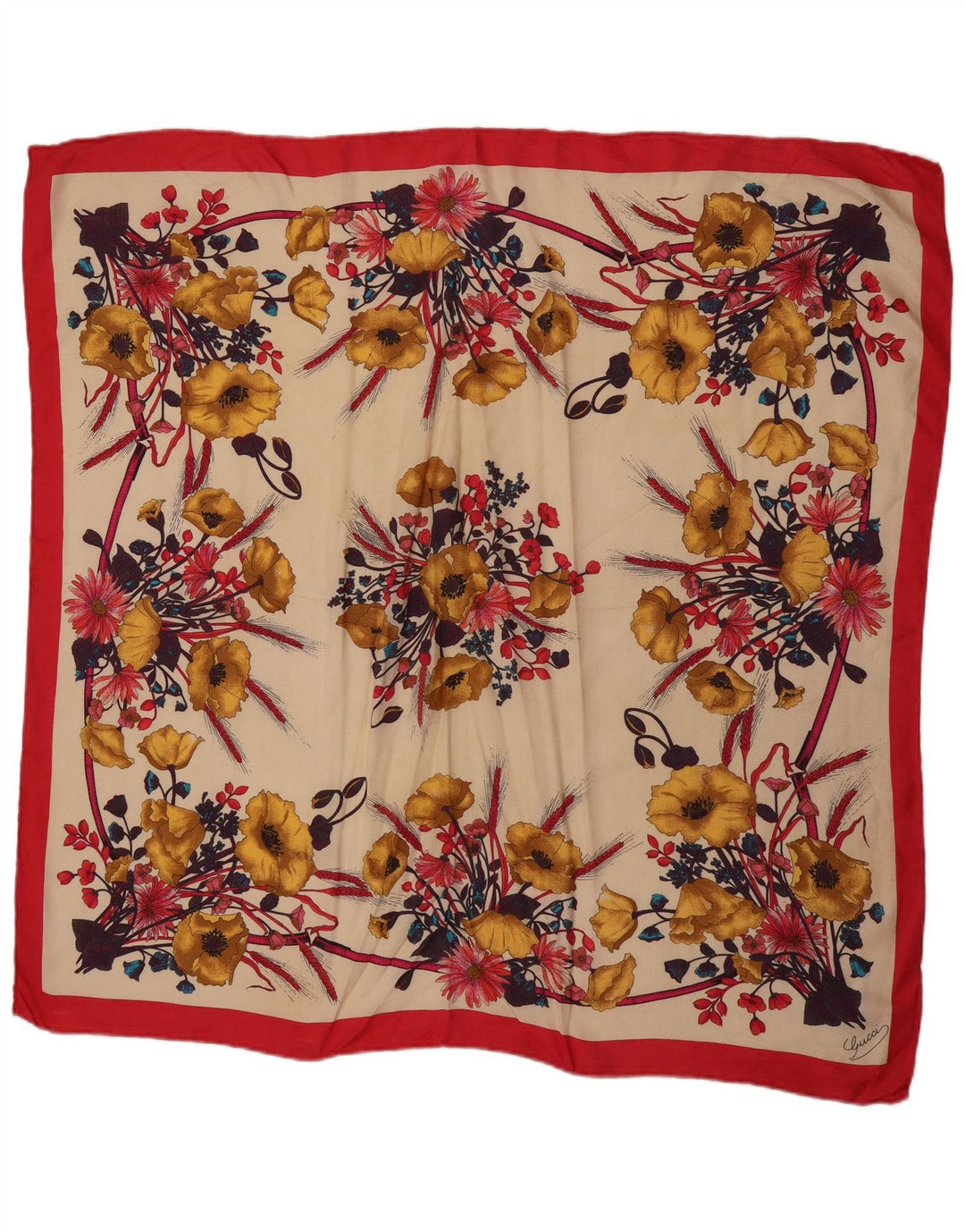 Gucci ženski grafički kvadratni šal u jednoj veličini, višebojni cvjetni dizajner