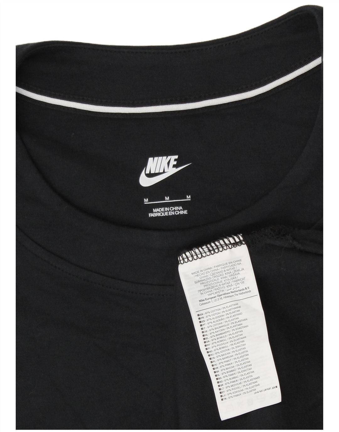 NIKE Womens Graphic Top Long Sleeve UK 14 Medium Black Cotton