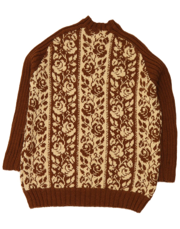 Vintage ženski džemper s okruglim izrezom UK 18 XL smeđi cvjetni