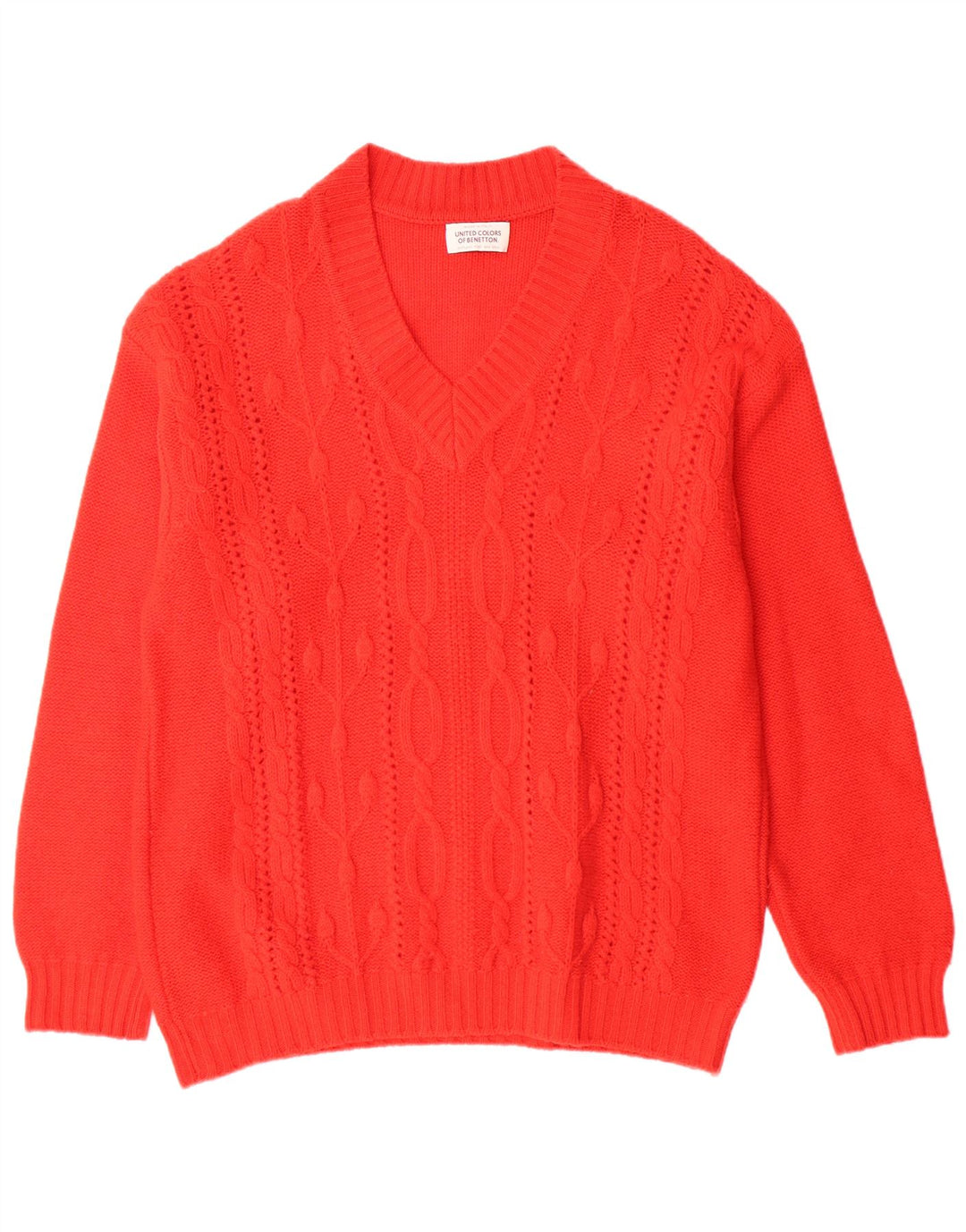 BENETTON Muški džemper s V-izrezom, velika crvena djevičanska vuna