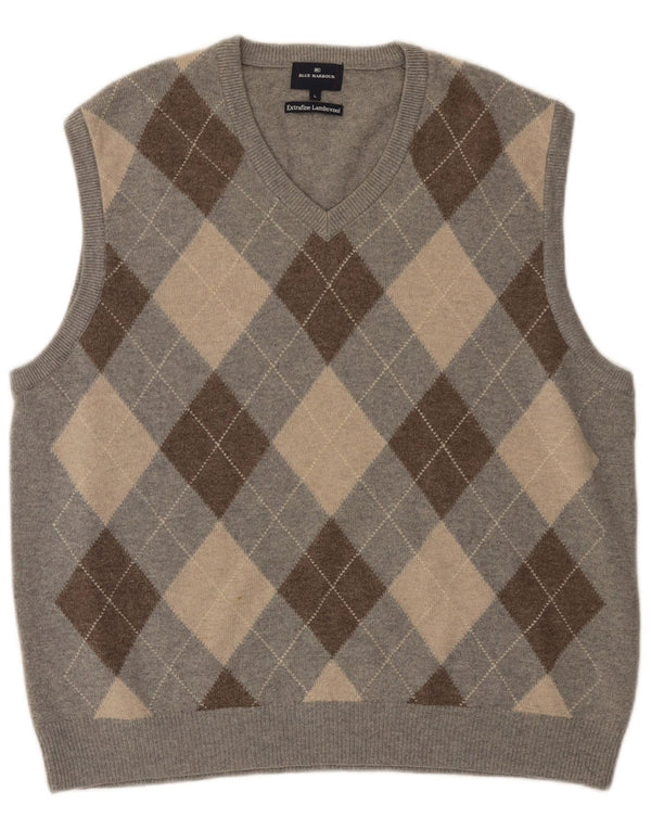 Blue Harbour Mens Vest Tank Top Large Grey Argyle/Diamond Lambswool