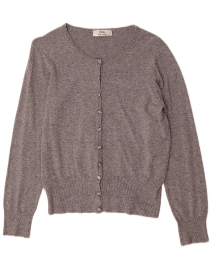 Marks & Spencer ženski rastezljivi kardigan pulover UK 10 Small Grey Flected