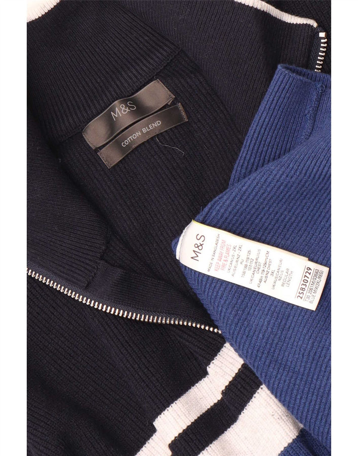 Marks & Spencer muški pulover s izrezom s patentnim zatvaračem 2XL poliester na plave pruge