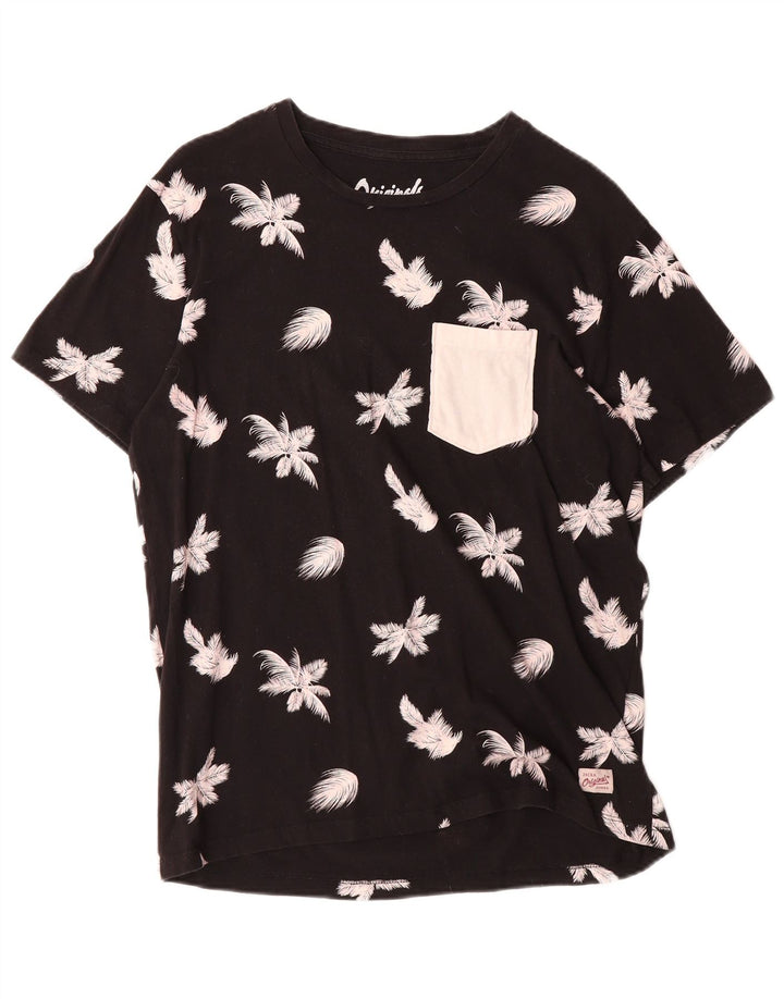 JACK & JONES Mens T-Shirt Top Medium Black Floral Cotton