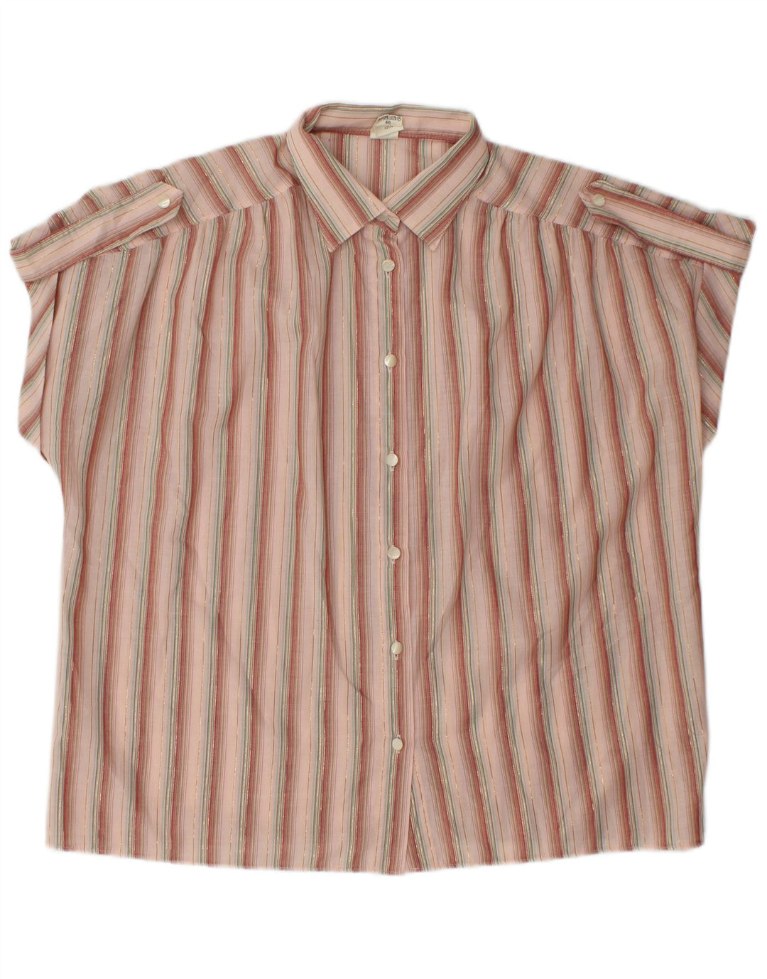 C&A Womens Overshirt Short Sleeve Shirt EU 46 XL Pink Striped Polyester