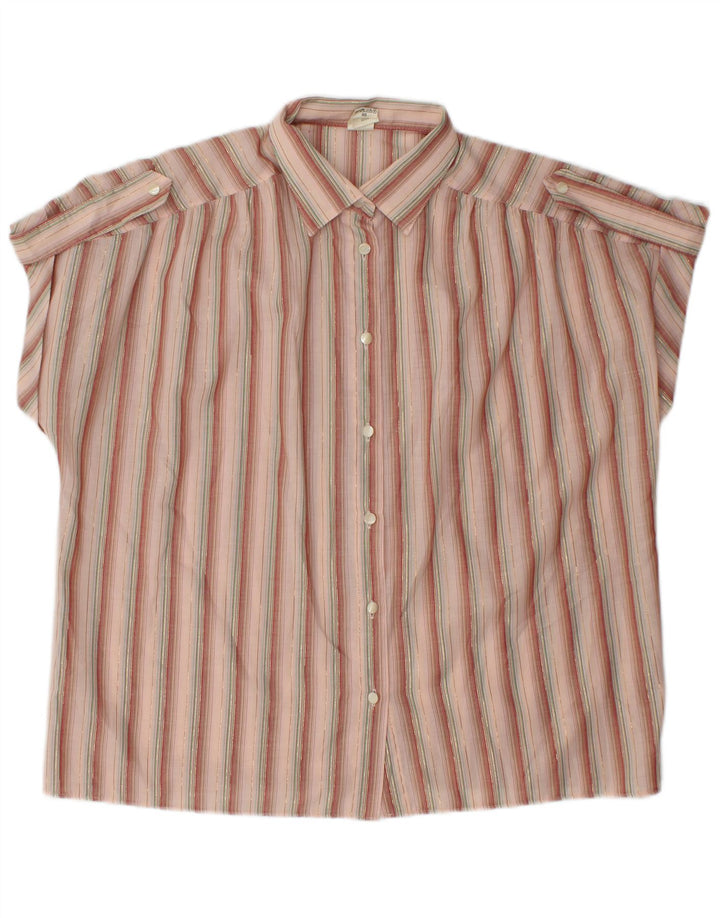 C&A Womens Overshirt Short Sleeve Shirt EU 46 XL Pink Striped Polyester