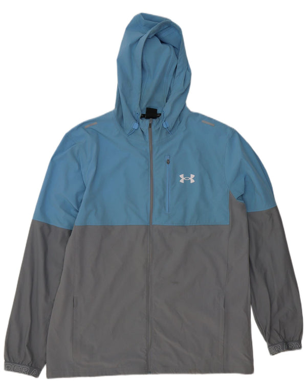 Under Armour Mens Hooded Tracksuit Top Jacket XL Blue Colourblock Polyester