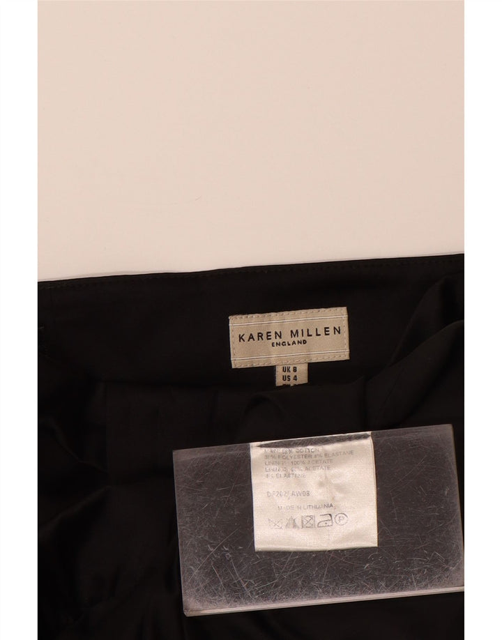 KAREN MILLEN Ženska haljina bez naramenica s prednjim volanima UK 8 Mala crna pamučna