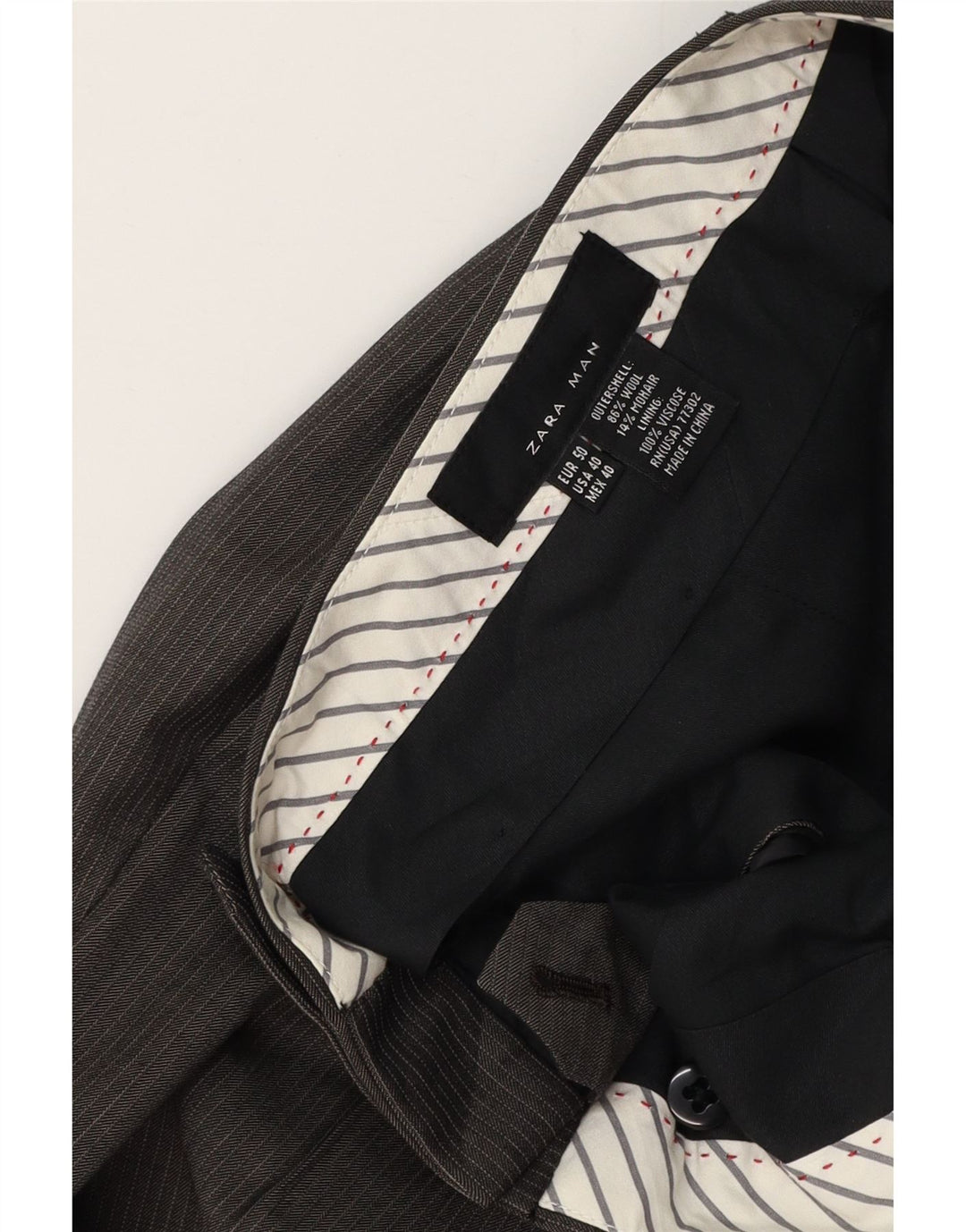 ZARA muške hlače ravnog odijela W32 L35 Vunene sive pruge