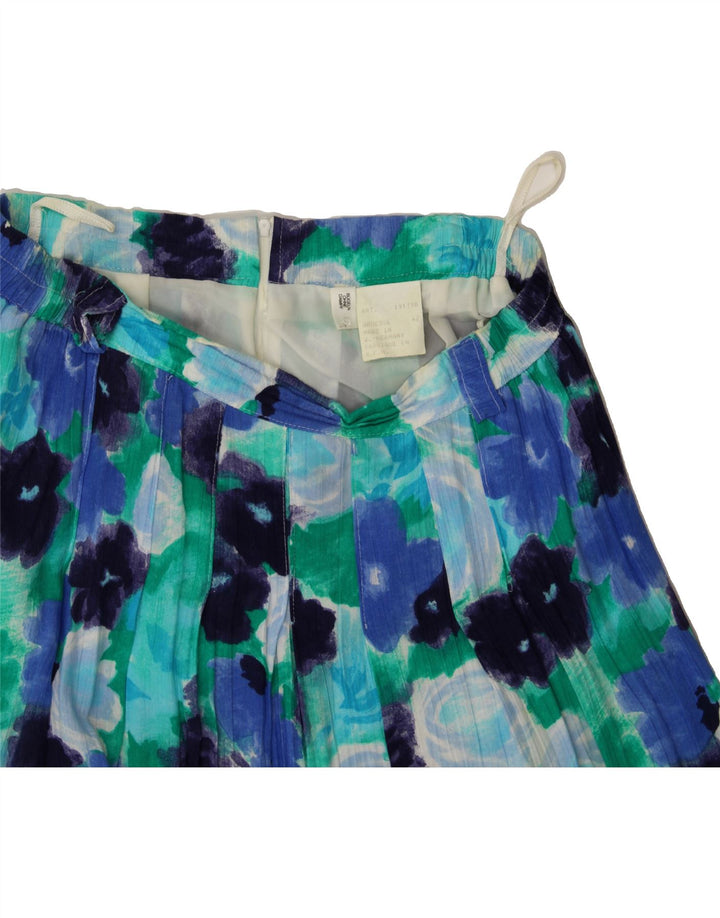 VINTAGE Womens Pleated Skirt IT 42 Medium W30 Blue Floral Polyamide Vintage Vintage and Second-Hand Vintage from Messina Hembry 