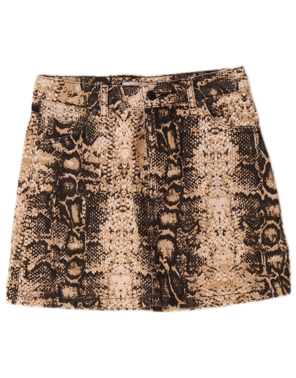 Topshop ženska mini traper suknja UK 8 mala W28 bež pamuk sa životinjskim printom