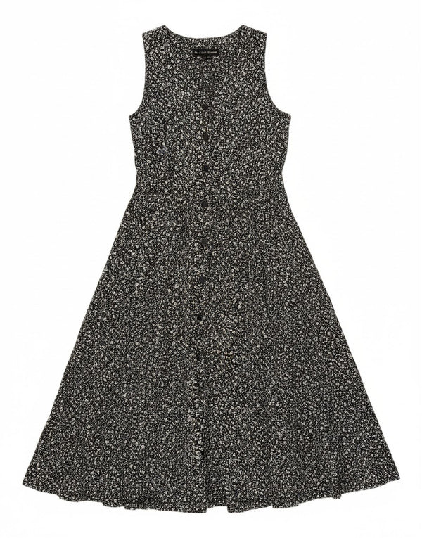 VINTAGE Womens Sleeveless Shirt Dress UK 12 Medium Black Floral Viscose