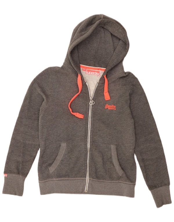 Superdry ženski pulover s kapuljačom na patentni zatvarač UK 16 Veliki sivi pamuk