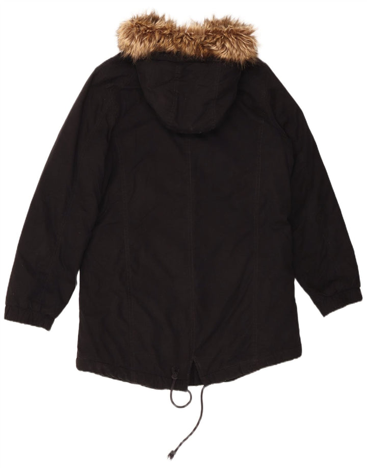 GUESS Ženska prevelika parka jakna s kapuljačom UK 8 Mala crna pamučna