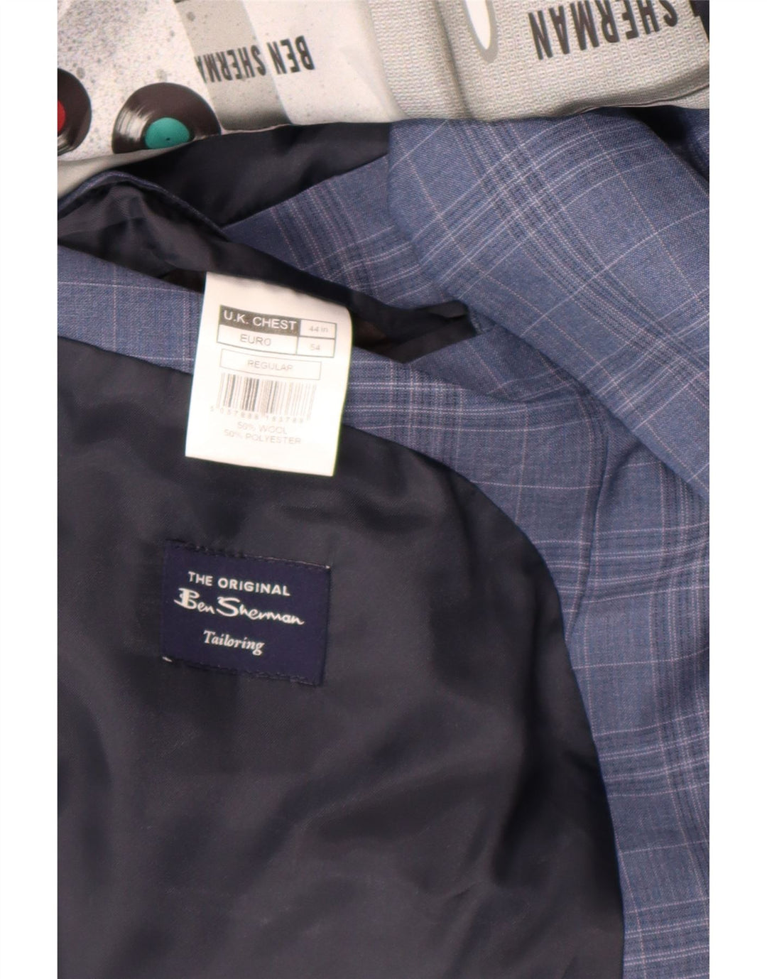 Ben Sherman muška jakna sa 2 gumba UK 44 2XL plava karirana vuna
