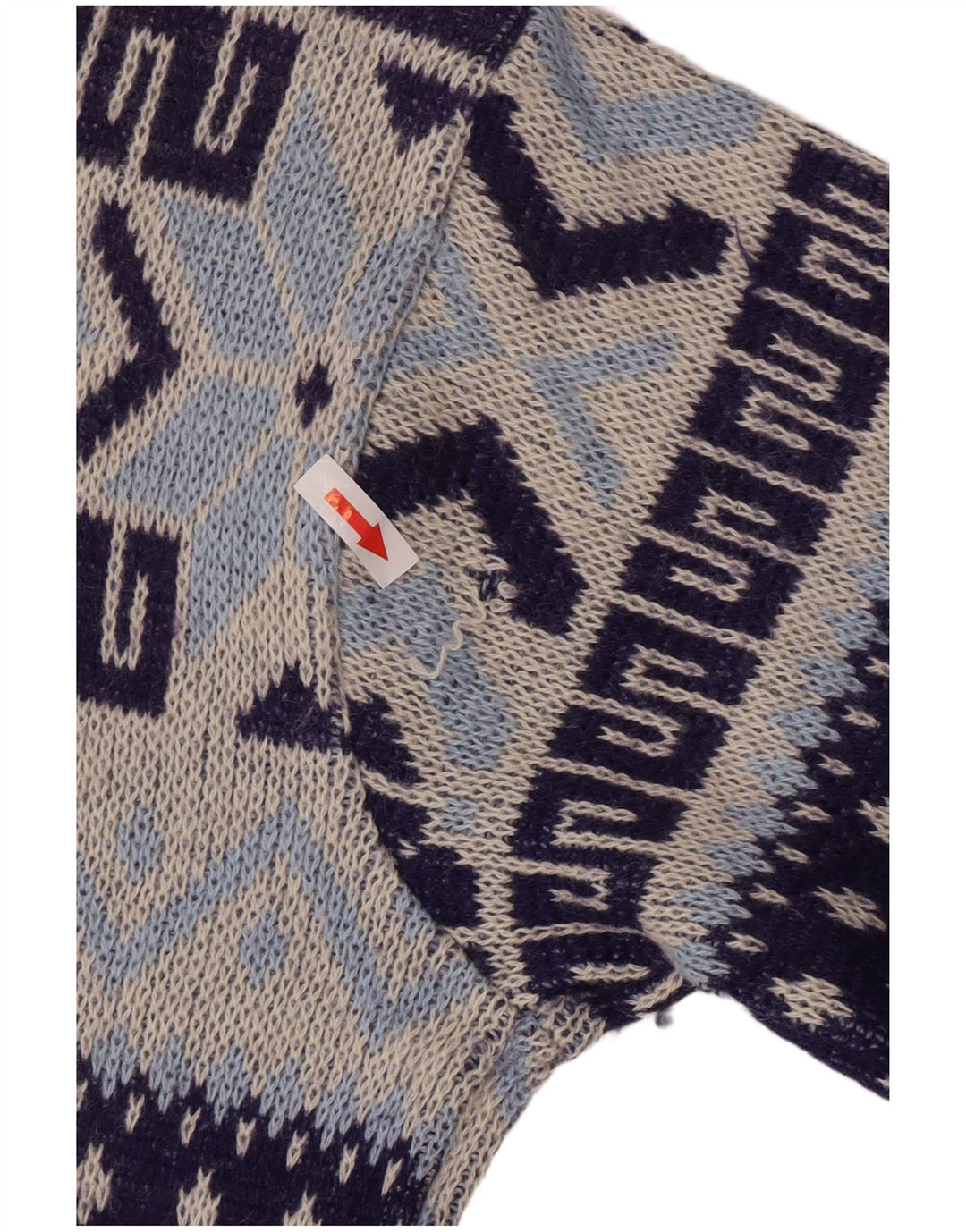 Vintage muški džemper s okruglim izrezom srednje tamnoplave geometrije