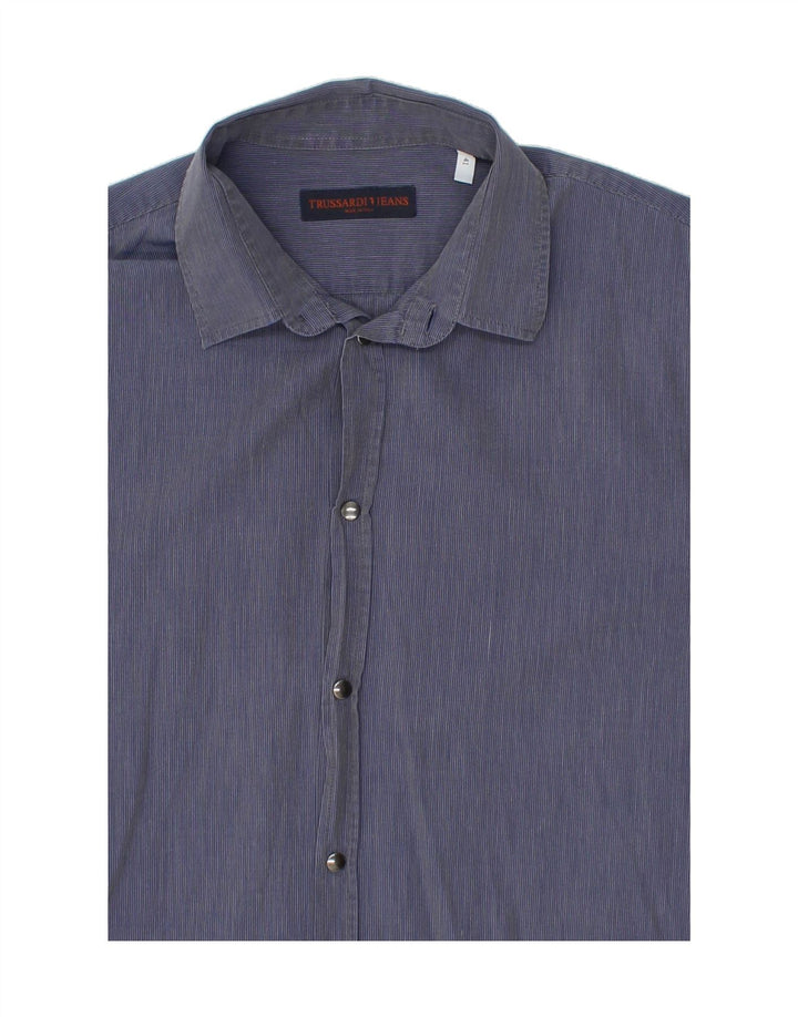 TRUSSARDI JEANS Mens Shirt Size 41 Medium Blue Pinstripe Cotton Vintage Trussardi Jeans and Second-Hand Trussardi Jeans from Messina Hembry 