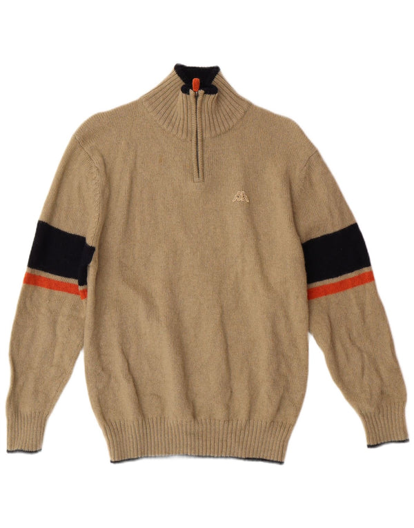 Kappa ženski džemper s izrezom i srednjim bež prugastim vunenim klasikom