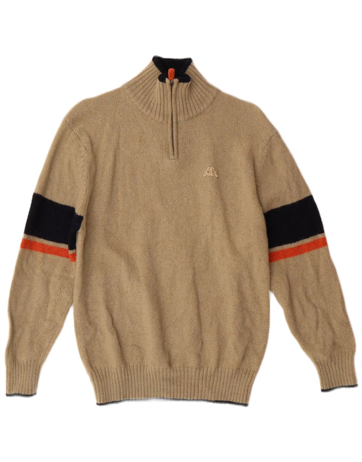 Kappa ženski džemper s izrezom i srednjim bež prugastim vunenim klasikom