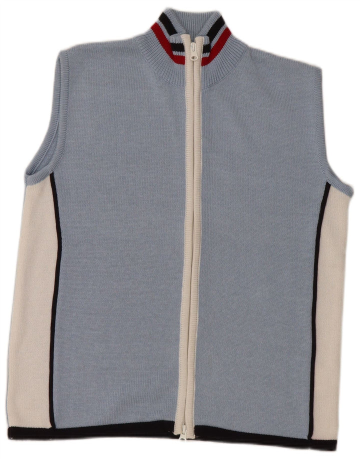 VINTAGE ženski kardigan pulover bez rukava UK 16 velikih plavih blokova