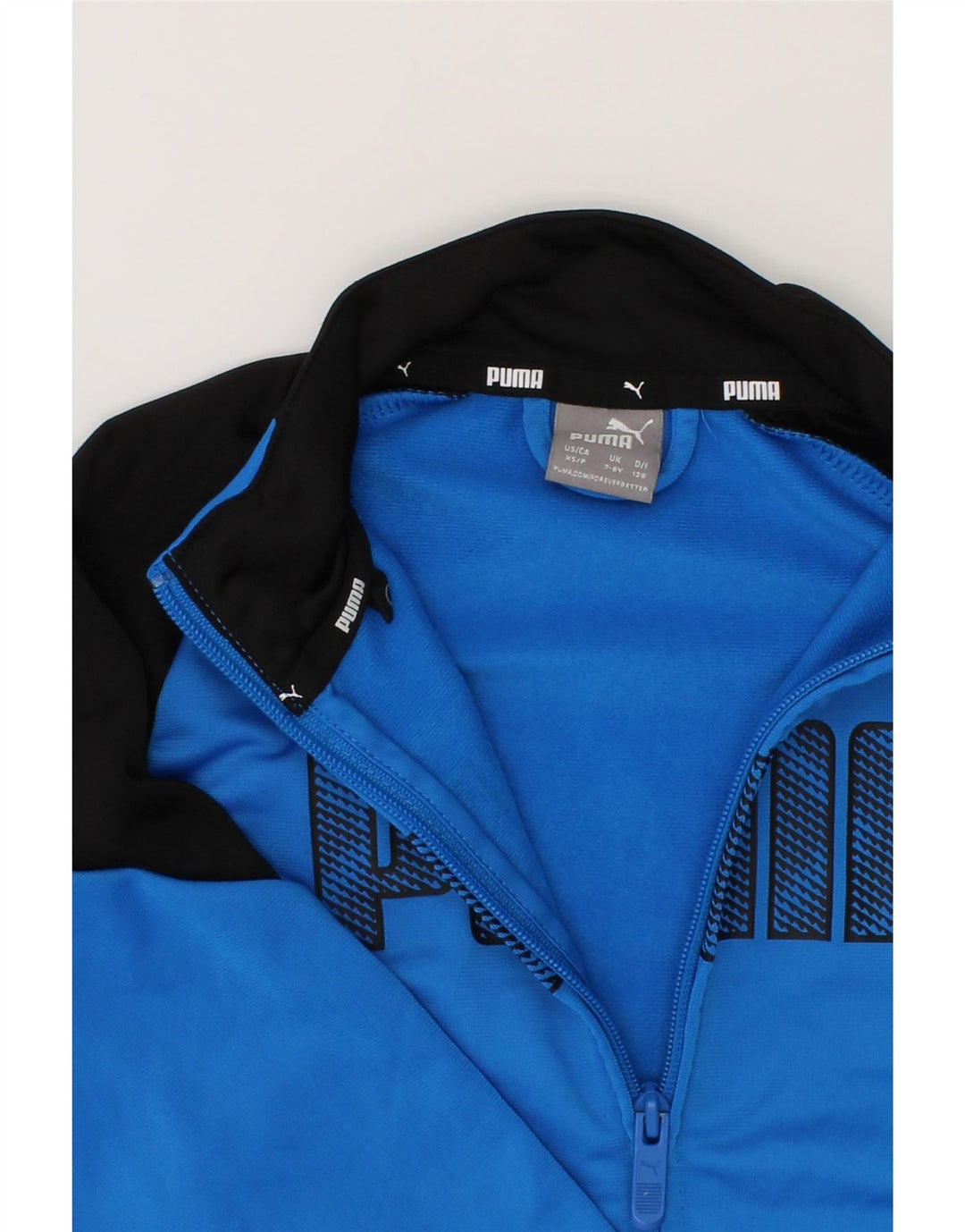 PUMA Boys Graphic Tracksuit Top Jacket 7-8 Years Blue Colourblock Vintage Puma and Second-Hand Puma from Messina Hembry 