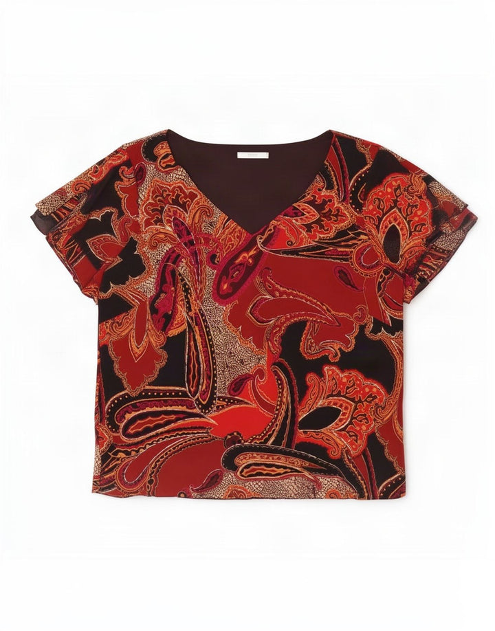 Marks & Spencer Top ženska bluza UK 20 2XL crni poliester s paisley motivima