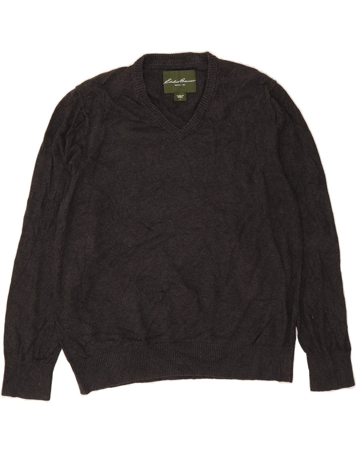 EDDIE BAUER Mens V-Neck Jumper Sweater Large Grey Cotton Vintage Eddie Bauer and Second-Hand Eddie Bauer from Messina Hembry 