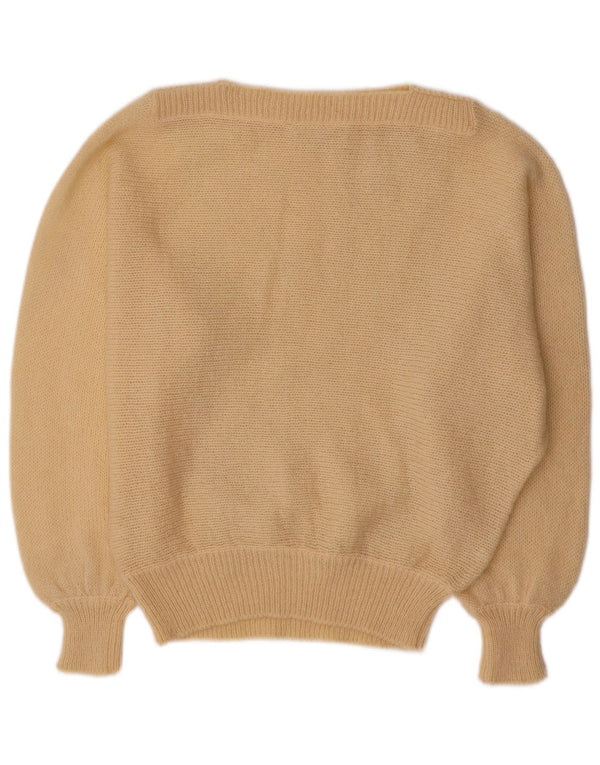 Vintage ženski džemper s veznim izrezom UK 14 Veliki bež moher