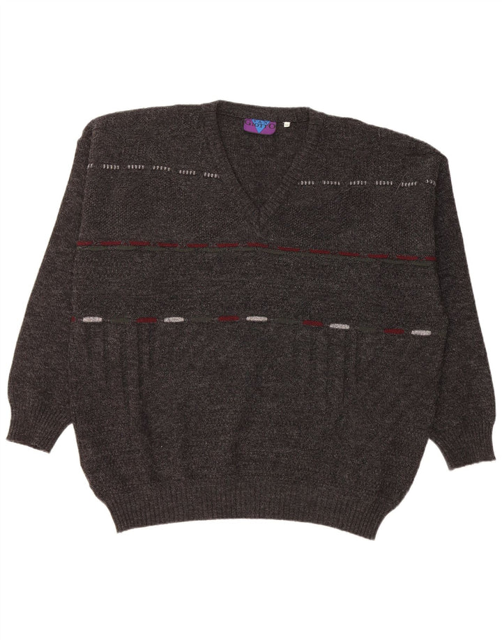 VINTAGE muški džemper s V-izrezom IT 56 XL sivi akril